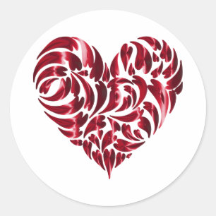 Sticker rond classique en dentelle de coeur rouge