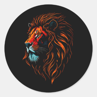 Sticker rond classique face de Lion majestueux