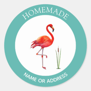 Sticker rond classique fait maison Flamant rose