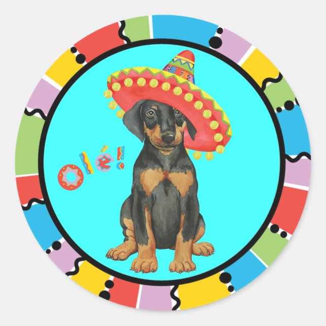 Sticker rond classique Fiesta Doberman Pinscher (Devant)