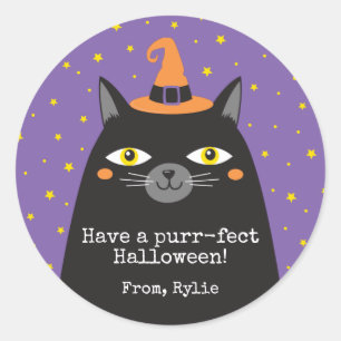 Sticker rond classique Halloween Cat Kids Party
