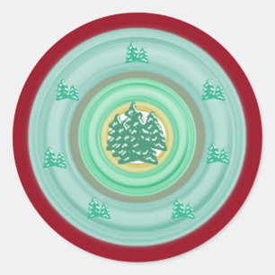 Sticker rond classique hiver Snowy Trees