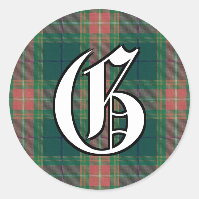 Sticker Rond Classique Irlandais Gallagher Tartan Monogramme (Devant)