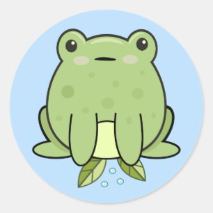 Sticker rond classique Kawaii Frog Blue Pastel