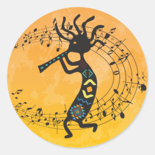 Sticker rond classique Kokopelli Lune et Musique