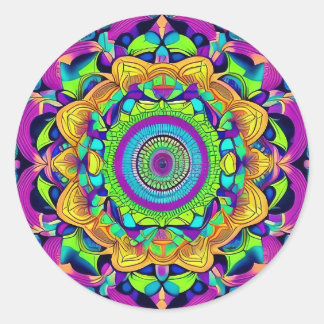 Sticker rond classique Mandala bleu et gras