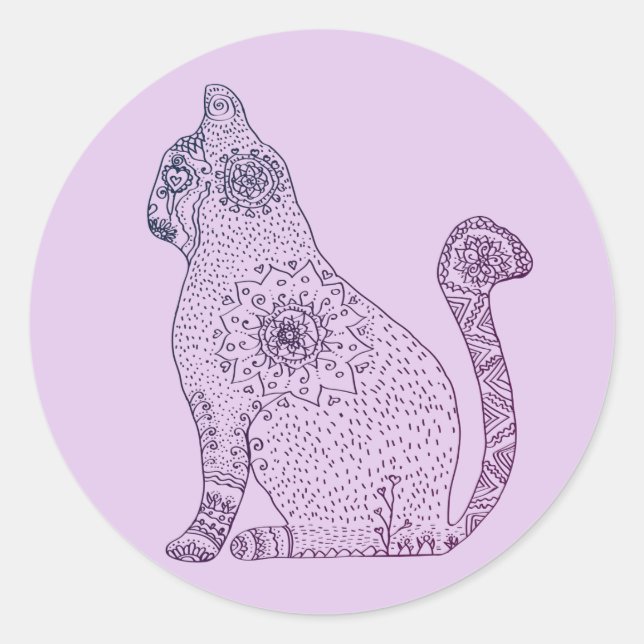 Sticker rond Classique Mandala Cat, Glossy (Devant)