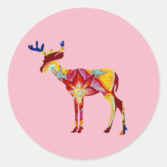 Sticker rond classique mandala cerf, brillant (Devant)