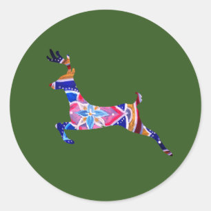 Sticker rond classique mandala cerf, brillant