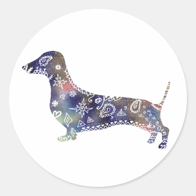 Sticker Rond Classique Mandala Dog, Dachshund (Devant)