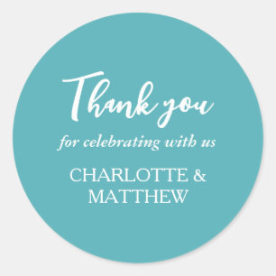 Sticker rond classique Mariage turquoise et blanc