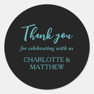 Sticker rond classique Mariage Turquoise et Noir