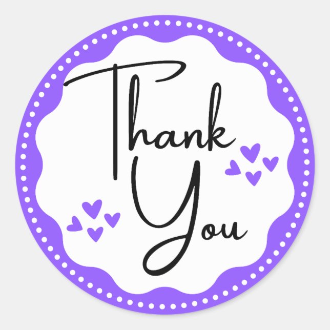 Sticker rond classique Merci-coeur violet (Devant)
