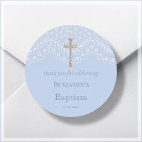 Sticker rond classique Merci de dentelle bleue