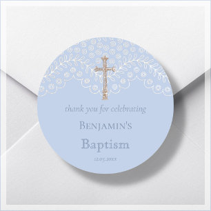 Sticker rond classique Merci de dentelle bleue