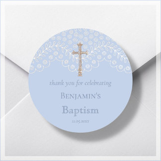 Sticker rond classique Merci de dentelle bleue