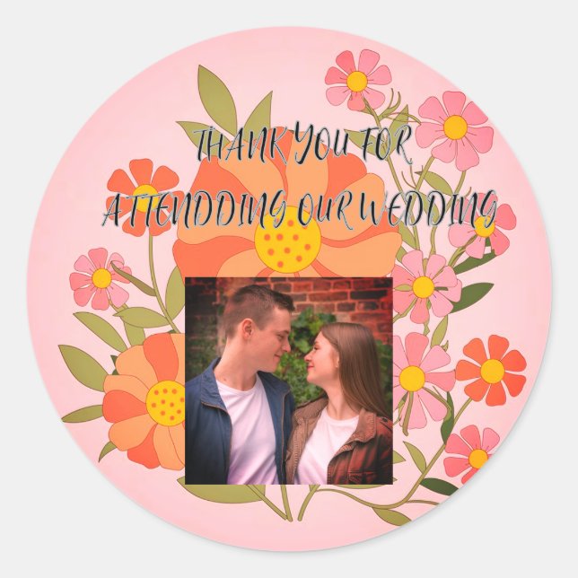 Sticker rond classique Merci Mariage (Devant)