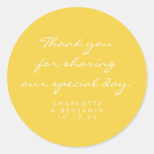 Sticker Rond Classique Minimaliste Écriture Jaune Merci Mariage