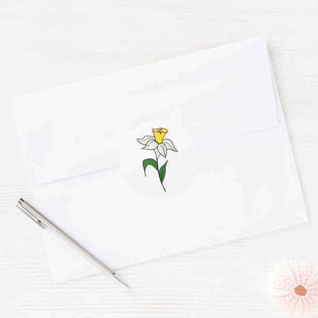 Sticker Rond Classique Minimaliste Mariage Daffodi (Enveloppe)