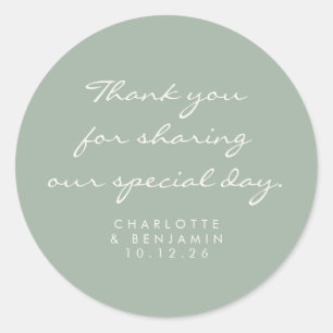 Sticker Rond Classique Minimaliste Script Sage Merci Mariage