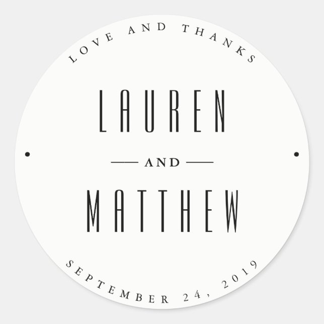 Sticker Rond Classique moderne | Mariage noir et blanc (Devant)