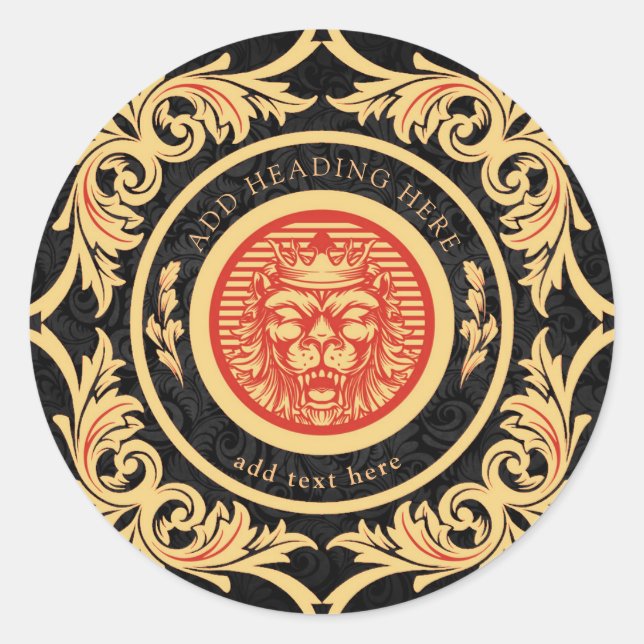 Sticker rond classique Monogramme de lion royal co (Devant)