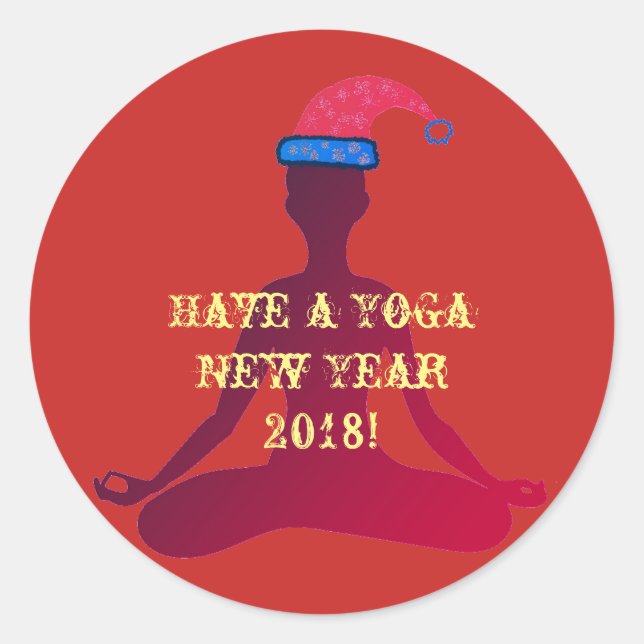 Sticker Rond Classique Ont Un Nouvel An De Yoga (Devant)