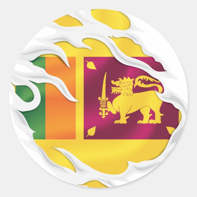 Sticker rond classique pour drapeau déchiré du Sri (Devant)