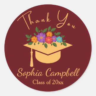 Sticker rond classique pour graduation en fleurs r