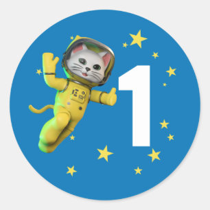 Sticker rond classique pour l'anniversaire de chat