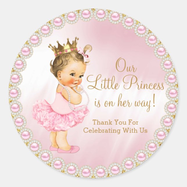 Sticker rond classique Princess Baby shower (Devant)