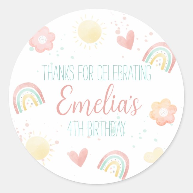 Sticker rond classique Rainbow Birthday Party (Devant)
