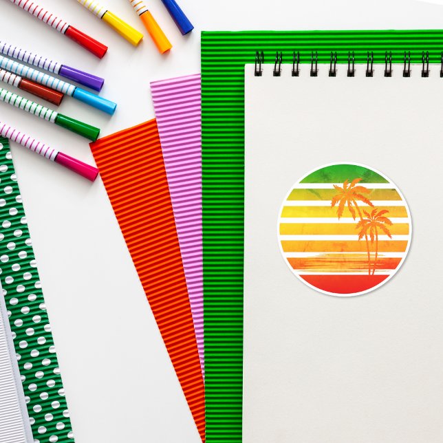 Sticker rond classique Retro Palm Tree (Créateur téléchargé)