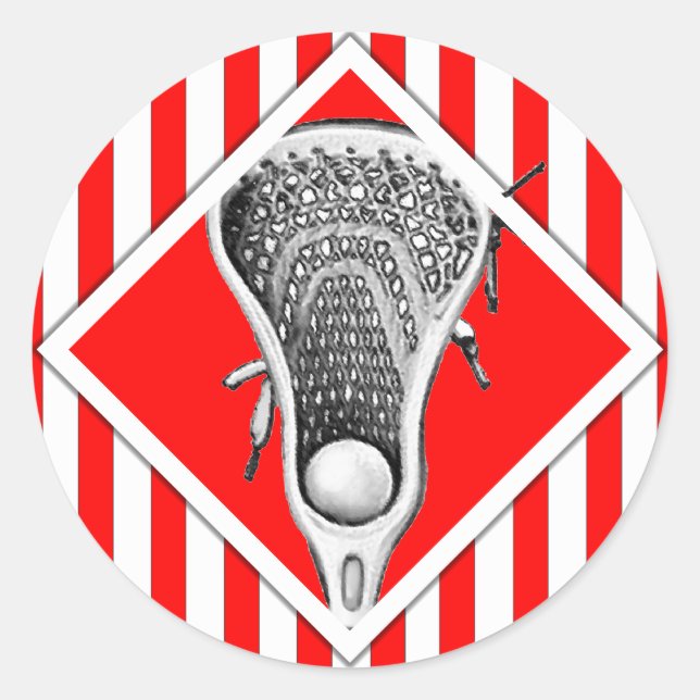 Sticker rond classique rouge Lacrosse Lax (Devant)