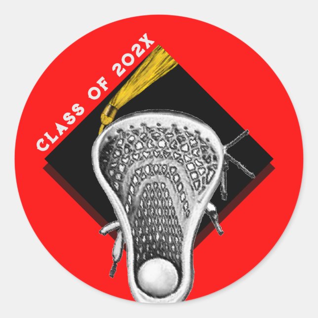 Sticker rond classique rouge Lacrosse pour aînés (Devant)