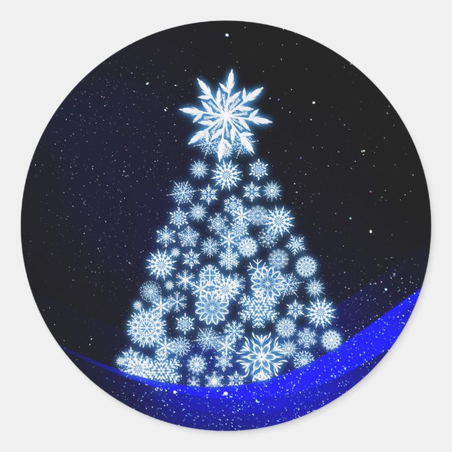 Sticker rond classique Snowflake Christmas Tree (Devant)
