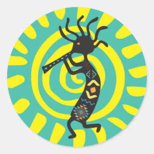 Sticker rond classique Sun Kokopelli