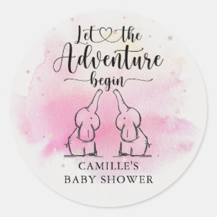 Sticker rond classique Twins Elephants Baby shower