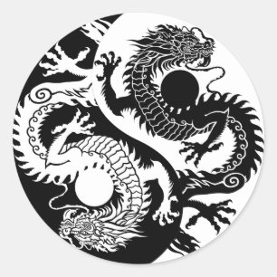 Sticker rond classique YIN YANG DEUX DRAGON