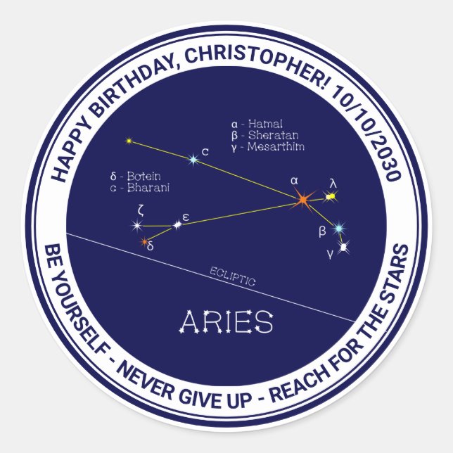 Sticker Rond Classique Zodiac Constellation Aries (Devant)