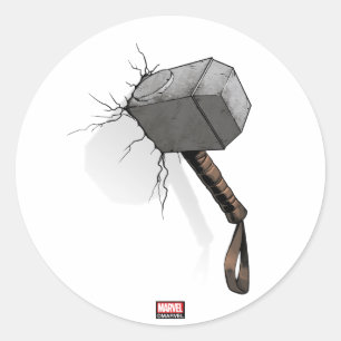 Sticker Rond Classiques Avengers Le Marteau de Thor Frappé