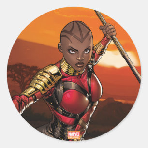 Sticker Rond Classiques Avengers   Okoye bondissant avec sa lan