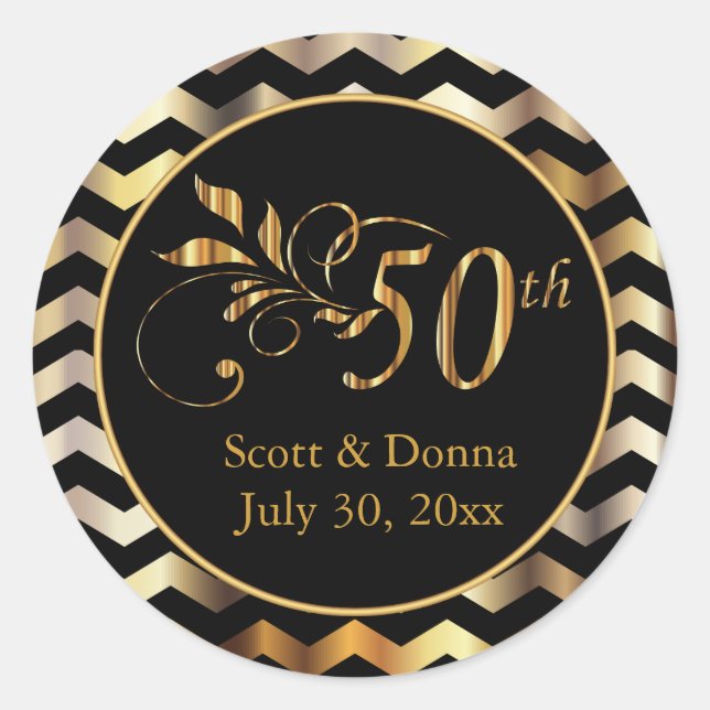 Sticker Rond Classy 50e Anniversaire de Mariage d'or (Devant)