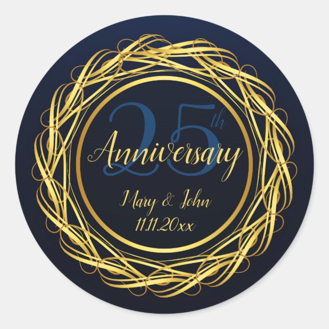 Sticker Rond Classy Blue Gold Royal Anniversaire de luxe (Devant)