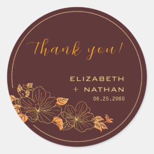 Sticker Rond Classy Burgundy Gold Floral Mariage Merci