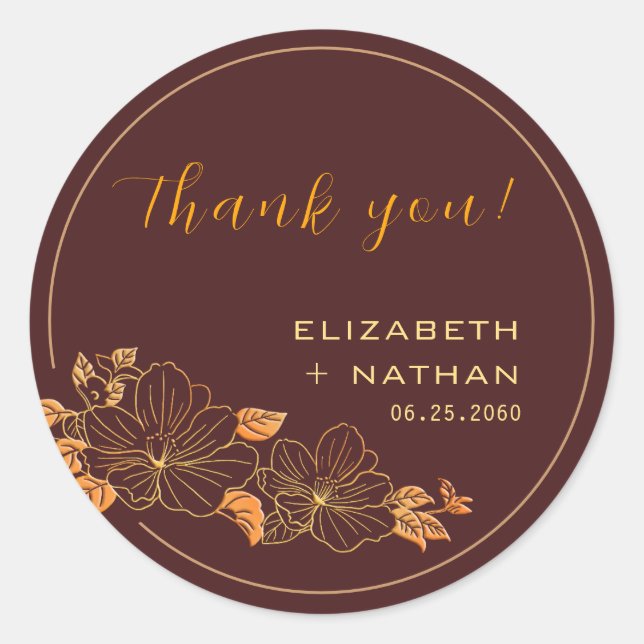 Sticker Rond Classy Burgundy Gold Floral Mariage Merci (Devant)