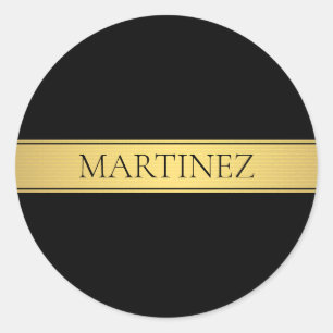 Sticker Rond Classy Faux Gold Stripe & Black Arrière - plan ou 