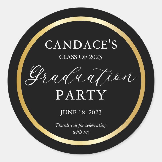 Sticker Rond Classy Gold Frame Minimalist Graduation Party (Devant)