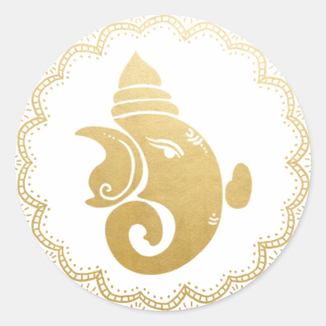 Sticker Rond Classy Gold Ganapati dieu hindou indien élégant