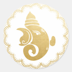 Sticker Rond Classy Gold Ganapati Indian Hindu God Élégant